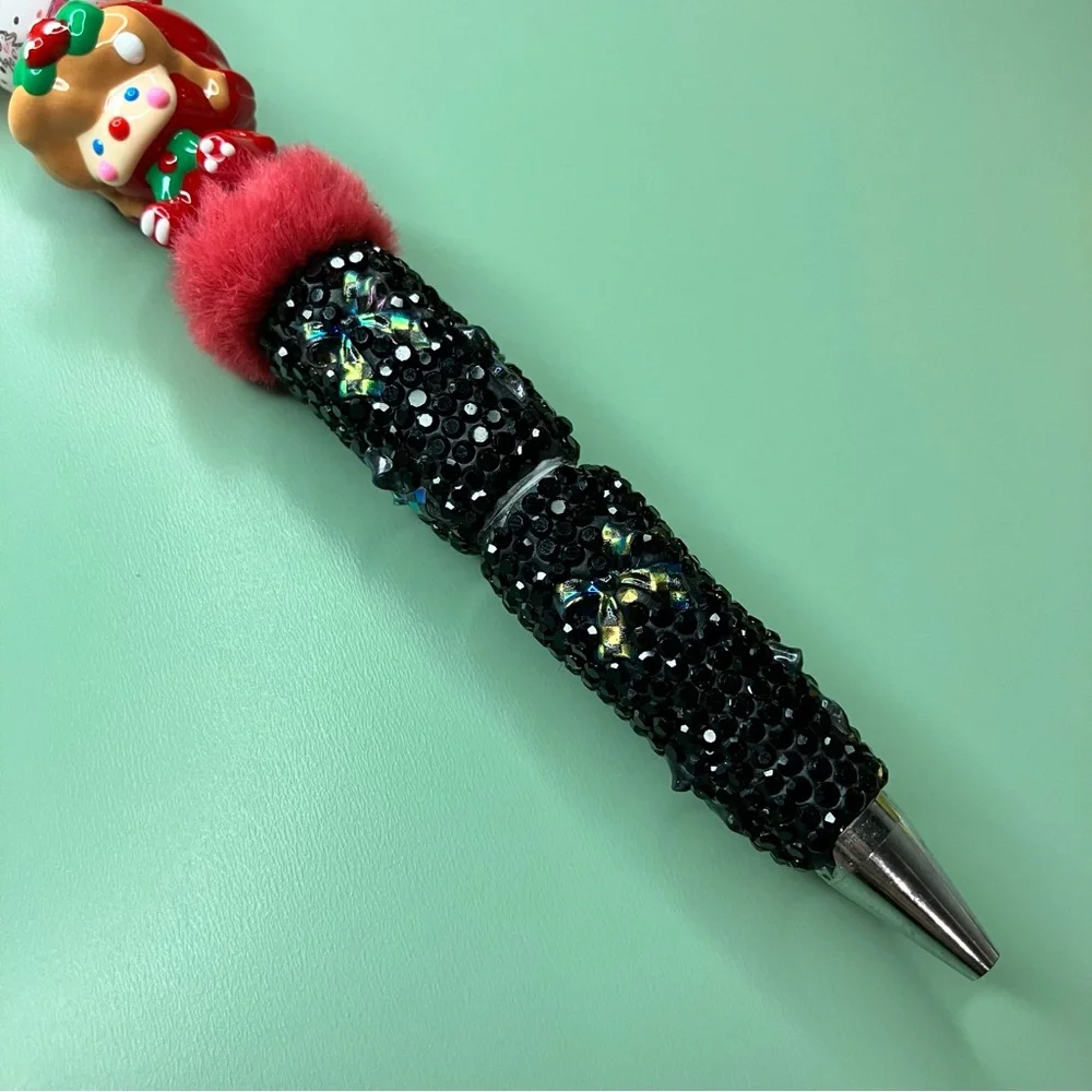 Holiday Handmade Beaded Pen with Handpainted Christmas Boy & DIY Picture Bead - Picture 5 of 7